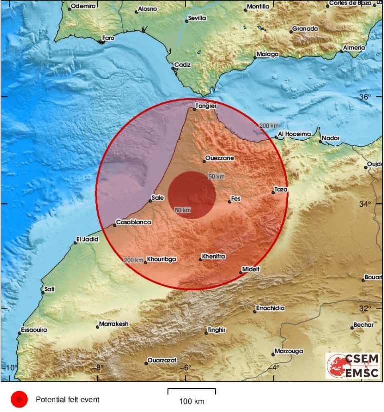زلزال بقوة 5.2 درجة بإقليم وزان بدون خسائر